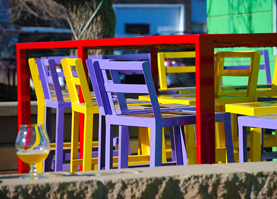 {colorful patio chairs}